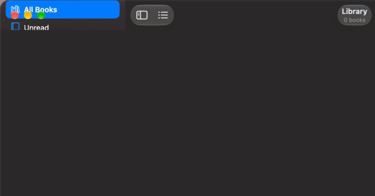 A macOS 27 window with only the toolbar drawn and the sidebar's first row pushed up under the traffic-light buttons